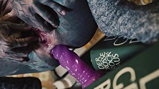 BOOKZ and PEEZ - Tattoo girl fetish anal and pee, pissing play - Intense stretch gape dildo solo