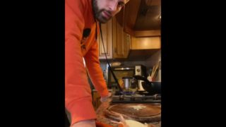 italian guy cums while cooking lunch