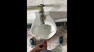 Pissing in a public toilet POV