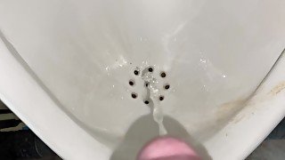 Office toilet, boy pissing, cock view POV 4K