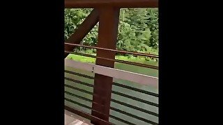 Being naughty on a public park trail flashing ass and pussy caught by 2men