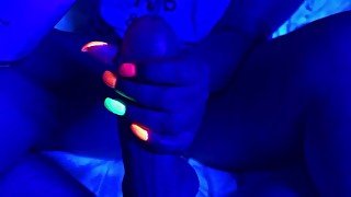 Black light glowing nails handjob