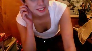 White brunette cutie flashes her panties and tits on webcam