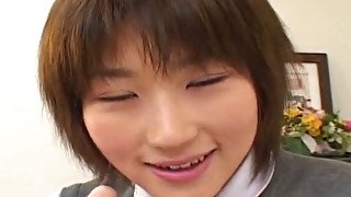 Unskilled Asian teen Shinobu Kasagi sucks tiny dick of horny freak greedily