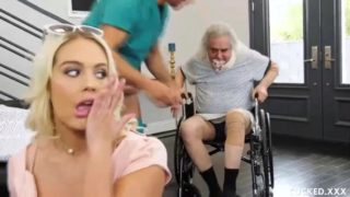 Blonde is taking care of her doctor