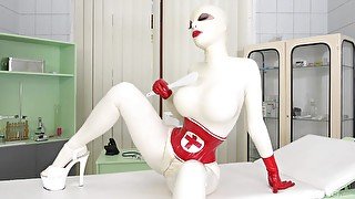 Deep latex fantasy in intriguing solo at the hospital