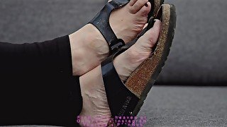 Tiffany coming home in Birkenstock but then someone cum on her wrinkled soles