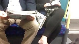 Candid mature Shoeplay Feet Dangling Flats on Train