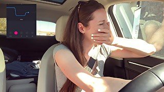 Trying not to cum too loud in the Starbucks Drive Thru!