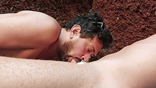 Blowjob deepthroat and cumeating on a nudist beach