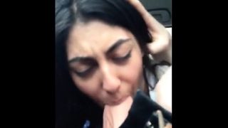 Hot girl gives head in the car and swallows cum