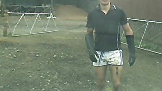 Dashcam piss, dirty hunk in shorts and rubber gloves/boots