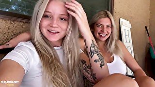 Sexy Sisters Halle And Kylie Are Back To Suck And Fuck My Fat Cock Together!