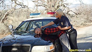 Horny police officer Bridgette B pulls over a guy to fuck her