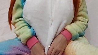 Titjob in kigurumi cosplay with latex suit silicone pov kawaii femboy