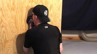 Gay dude flips his cap on backwards to go deepthroat at the gloryhole