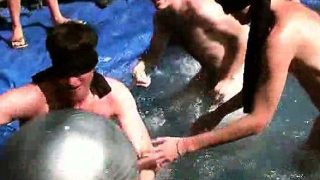 College gay hazing in an outdoor pool orgy