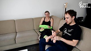 Cute Lady Gets Her Mature Feet Sniffed And Massaged On The Sofa (czech