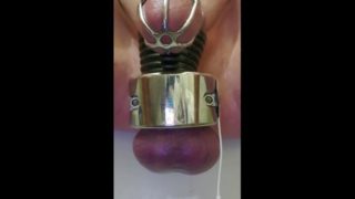 CBT estim in chastity and heavy bouncing balls