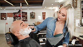 Passionate fucking at the barber shop with small boobs Marilyn Sugar