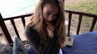 Brunette teen in stockings fucks outdoor