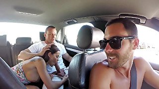 Satin Bloom guzzles hard cock with perfection on the backseat