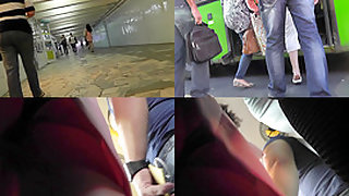 Hot upskirt porn with auburn-hair girl in public