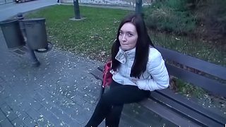 Teen amateur girl with big boobs fucks on public