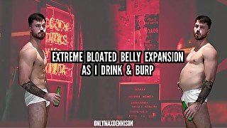 Extreme bloated belly expansion as I drink & burp