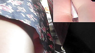 Nice upskirt transport scene with woman in A-line skirt