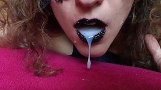 Black lips cum in my mouth latex gloves spit SlowMo