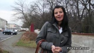 Fine-looking dusky Czech tart is making a perfect Blowjob in public place