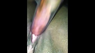 Big dildo in tight wet ebony pussy and ass