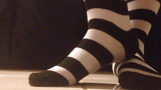 Black and White Striped Sock Presenting