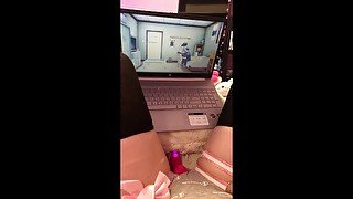 tiktok girl uses toy while watching hentai