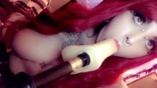 Gothgirl Dildo machine blowjob