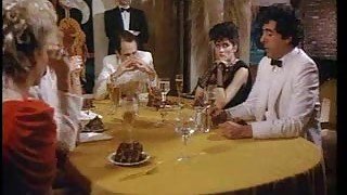 Retro porn dinner party and group fuck scene