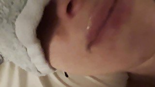 You're tired? But I have 2 balls full of CUM - Beautiful preggo MILF yawns & takes a facial