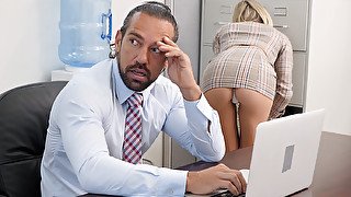 Chloe Temple's short skirt and white panties shocks her boss in the office!