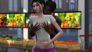 Bride enjoying the last days before getting married. Sex in the supermarket - interracial cheating