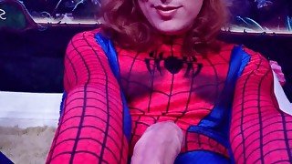 Exclusive Spider girl Jerking off and getting hard