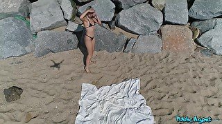 Wild fucking on the public beach with attractive Liz Rainbow