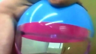 Big inflatable beach ball fuck cum inside