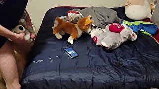 Pup Uses Plushie and Watches Porn