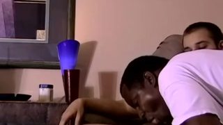 Attractive young man cums after blowjob from black homo