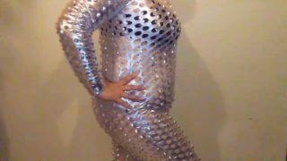 Shiny Catsuit Belly Inflation w/ Aquarium Pump