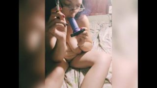 Chubby slut has intense smoking orgasm with toy