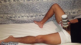 Missionary Pounding -Trying for My First Time Fleshlight Masturbation Moaning Loud.