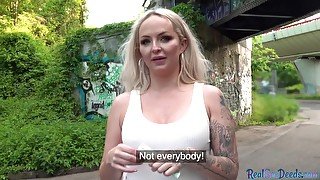 Public POV busty babe cuntfucked outdoor for good money