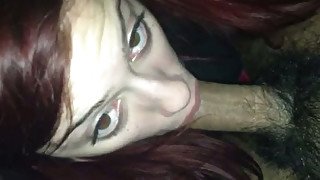 Redhead slutty girlfriend gives me blowjob on POV sex clip